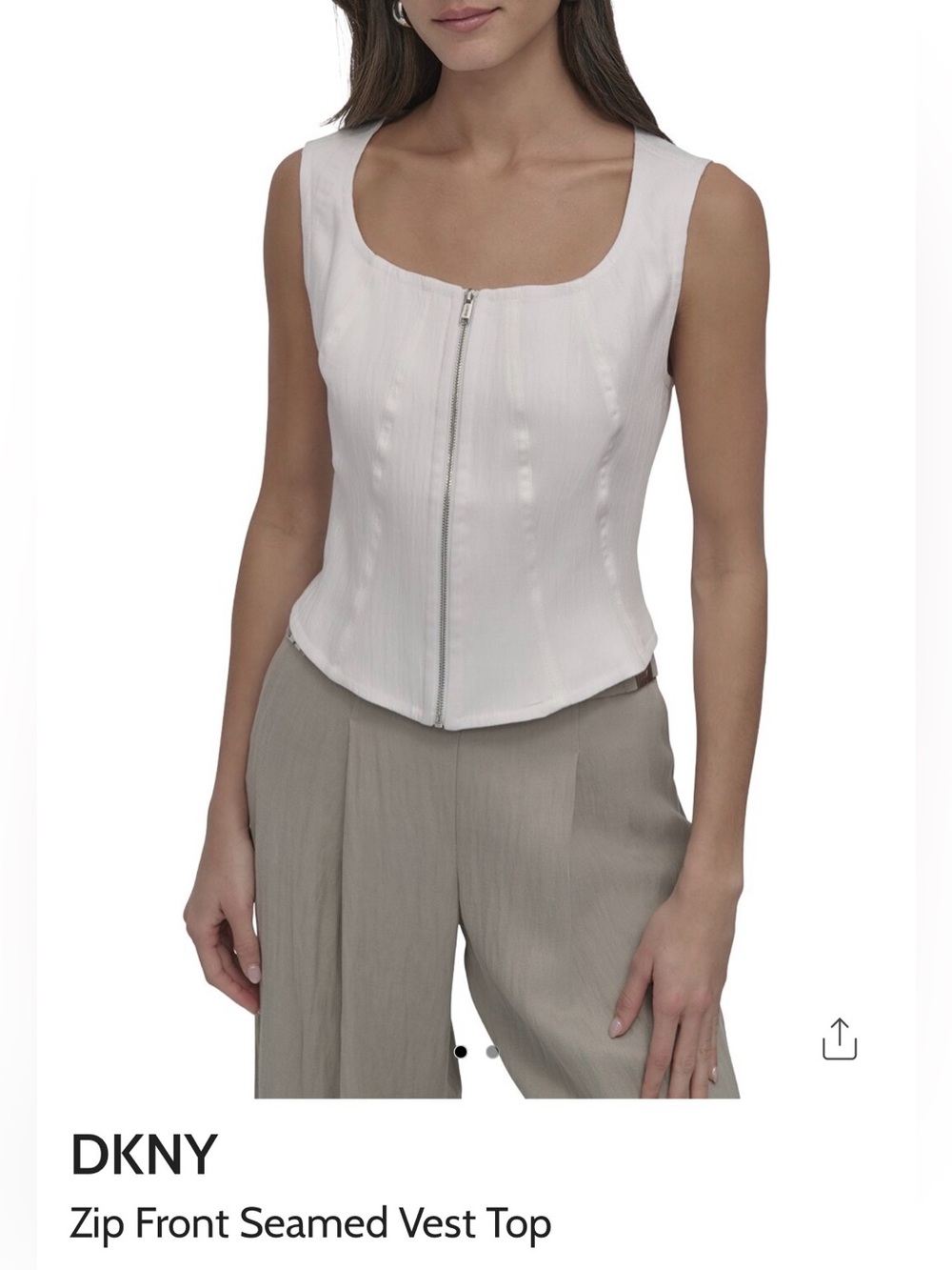 DKNY Ivory Zip-Front Seamed Vest Sz M NWT